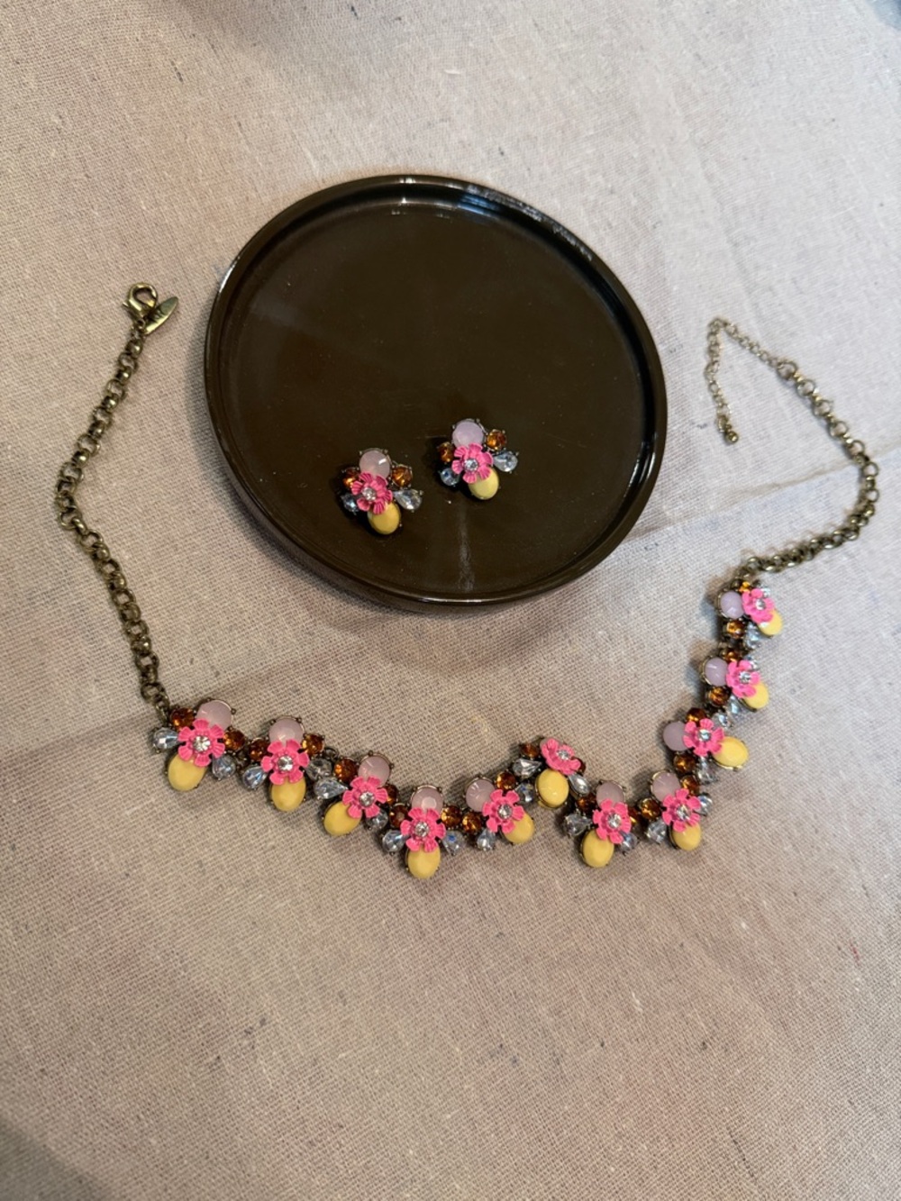 Floral Pink & Yellow Statement Necklace and Earring Set